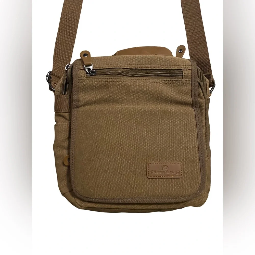 Plambag Brown Canvas Messenger Bag Single Strap New Without Tags